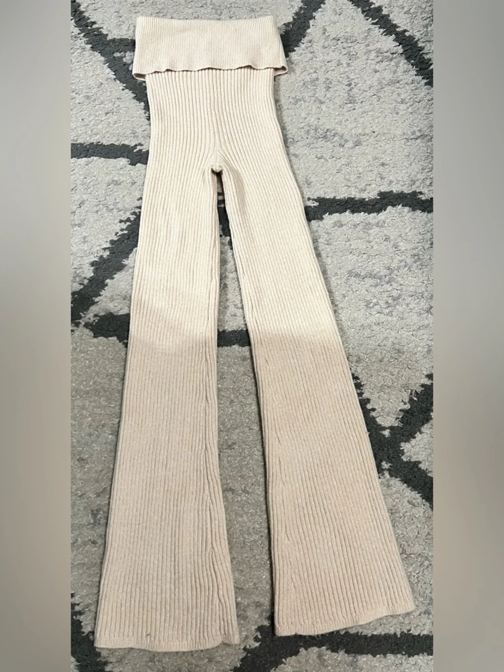 aerie Ribbed Wide-Leg Knit Pants in Light Beige - Picture 2 of 6